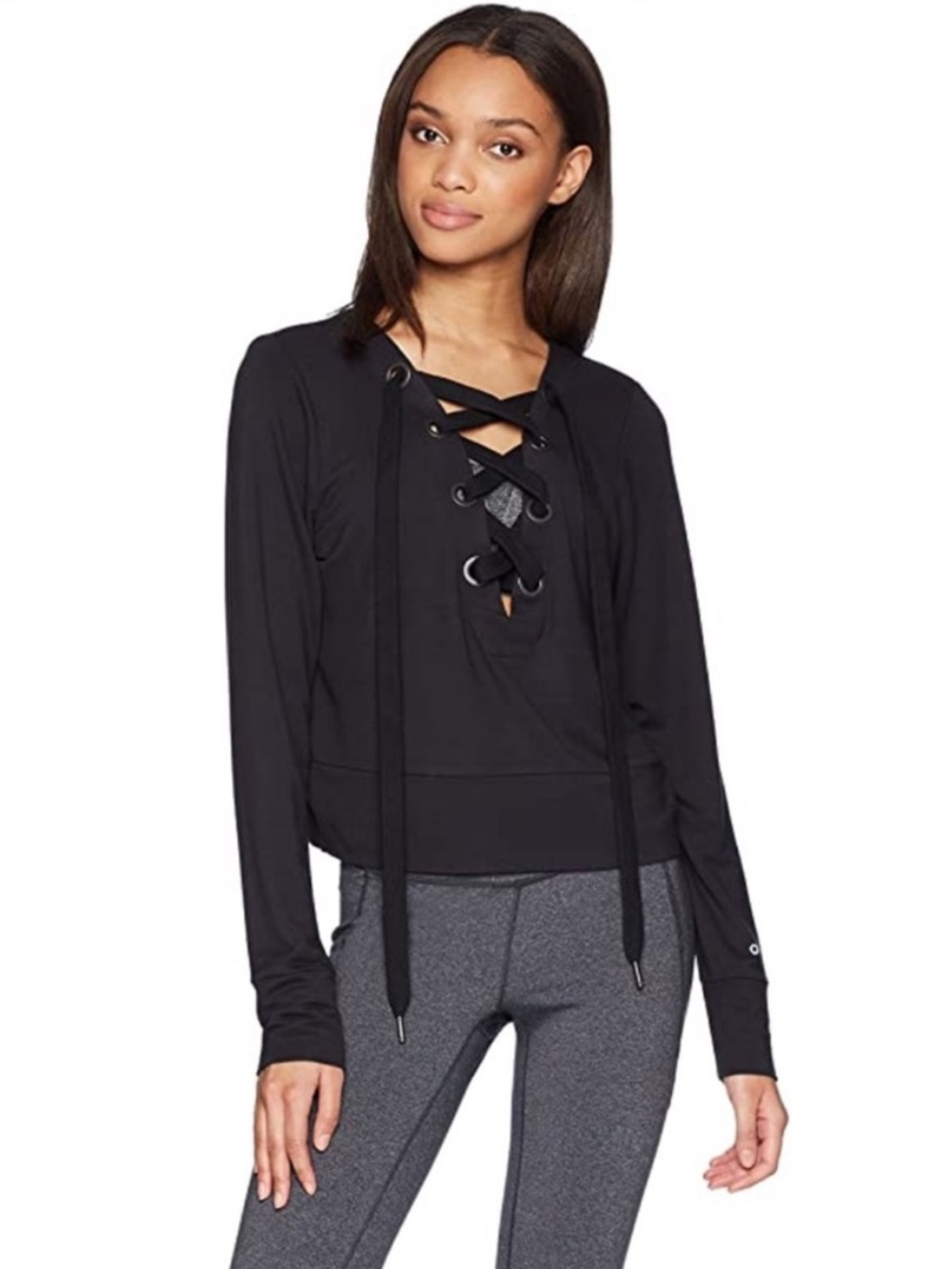ALO Yoga Ideal Black Lace-Up Pullover Jacket